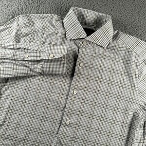 Isaia Men's Dress‎ Shirt White Gray 16/41 Cotton Plaid Made In Italy Workwear